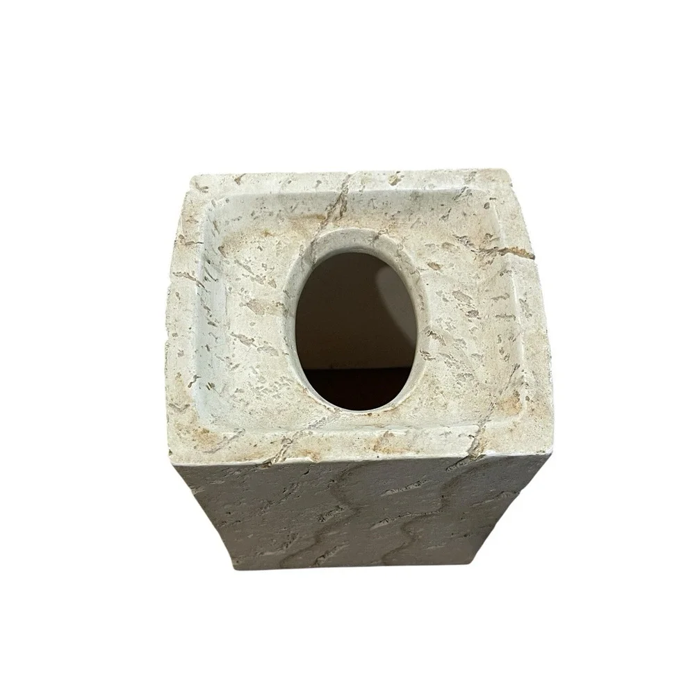 Ceramic Stone Tissue Box Holder | Crackled Texture Cream Tissue Cover